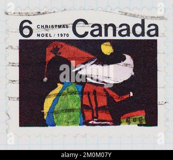 Photo d'un timbre-poste du Canada Père Noël par E. Bhattacharya Noël 1970 Banque D'Images