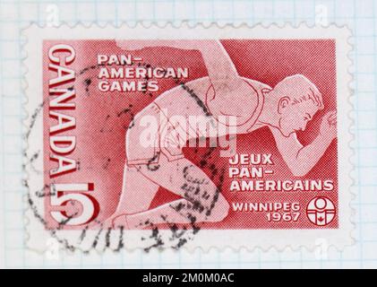 Photo d'un timbre-poste du Canada Jeux panaméricains de 5th Winnipeg 1967 Banque D'Images