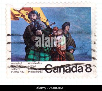 Photo d'un timbre-poste du Canada Bicentenaire de l'arrivée des colons écossais Pictou Nouvelle-Écosse 1973 Banque D'Images