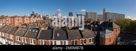 Vue panoramique de Battersea vers l'est en direction de Nine Elms, SW11 Londres. Banque D'Images