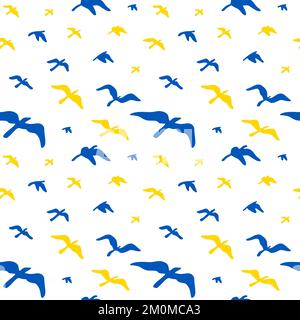 Motif sans couture avec oiseaux volants dans les couleurs jaune et bleu du drapeau ukrainien. Illustration vectorielle Illustration de Vecteur