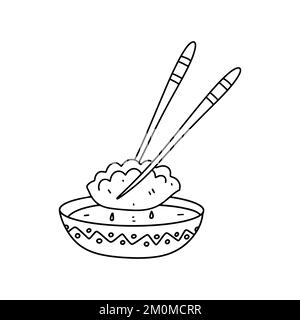 Gyoza et Chopsticks vecteur en forme de doodle dessiné à la main. Illustration du vecteur alimentaire chinois Illustration de Vecteur