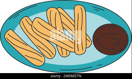 Illustration d'une croque de couleur. Clip de pâtisserie au choux frits Vecteur alimentaire latino-américain. Dessert pour le petit déjeuner, pâtisseries et chocolat Illustration de Vecteur