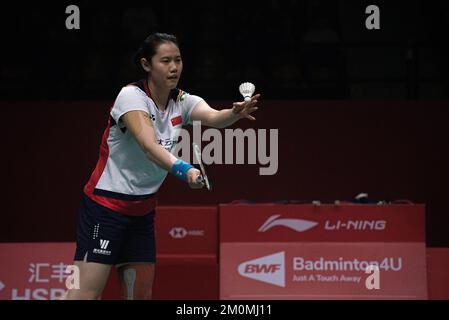 Bangkok, Thaïlande. 07th décembre 2022. Zheng Yu, de Chine, vu en action lors de la double Badminton féminin aux finales du Tour mondial HSBC BTW 2022 au stade Nimibutr à Bangkok. Résultat : Chen Qing Chen et Jia Yi Fan remportent Zhang Shu Xian et Zheng Yu 2-1 (21-18, 17-21, 21-14) Credit: SOPA Images Limited/Alamy Live News Banque D'Images