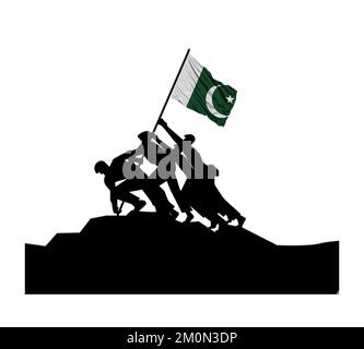 Pakistan drapeau national hissé par des gens courageux le jour de la liberté nationale Banque D'Images