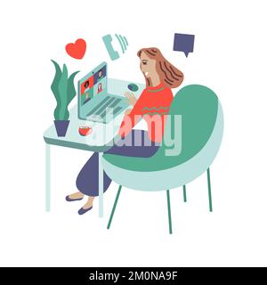 Illustration d'un scénario d'appel vidéo avec des amis Illustration de Vecteur