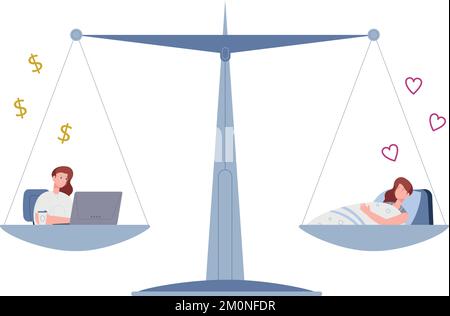 Équilibre entre vie professionnelle et vie privée. Échelles mesurant le succès santé harmonie isolée sur fond blanc Illustration de Vecteur