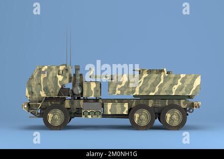 3D rendre en bleu les baux fonciers du système de fusée d'artillerie de haute mobilité des himars mlrs pour l'ukraine Banque D'Images