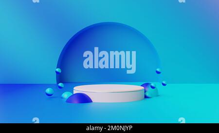 podium blanc isolé vide pour la présentation de produit sur environnement bleu ciel 3d rendu concept design, présentation de produit deign pour social Banque D'Images
