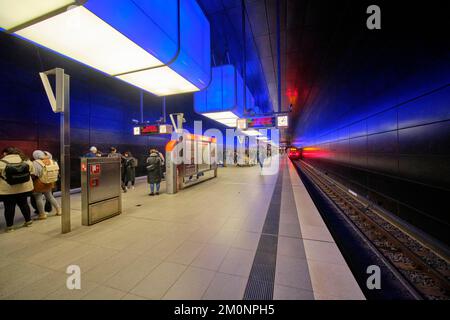 Arrêt souterrain de l'Université HafenCity, photo intérieure, Hambourg, Land Hamburg, Allemagne, Europe Banque D'Images