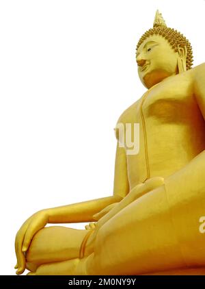 Superbe image de Bouddha d'or assis isolée sur fond blanc Banque D'Images