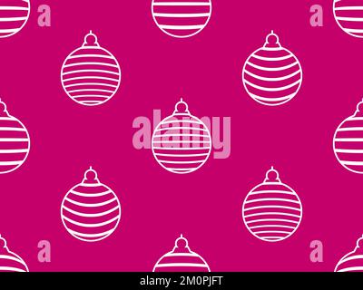 Motif sans couture avec contours blancs de boules de Noël sur fond Viva magenta. Contour de boules de Noël blanches à rayures. Motif Noël pour greeti Illustration de Vecteur