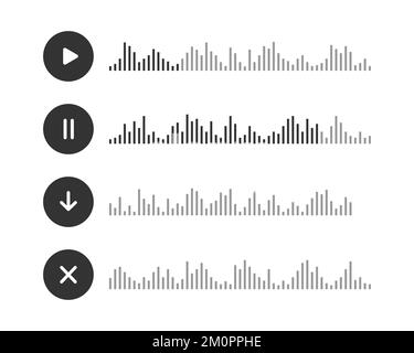 Icônes de message audio. Éléments de discussion vocale avec lecture, pause, téléchargement, boutons croisés et ondes vocales. Messenger, radio, interface d'application mobile de podcast. Illustration graphique vectorielle Illustration de Vecteur