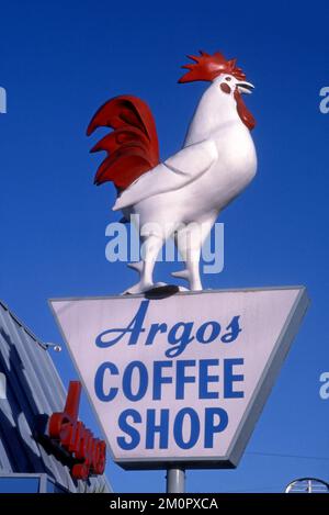 Panneau Argos Coffee Shop sur Santa Monica Blvd. Près de Fairfax Ave. À Los Angeles, CA, 1989 Banque D'Images