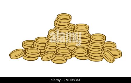 Les pièces de monnaie s'accumulent comme un symbole de richesse et de luxe. Esquisse de la pile de pièces. Illustration vectorielle isolée sur fond blanc Illustration de Vecteur