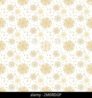 Arrière-plan vectoriel d'hiver avec petits et grands flocons de neige. Décoration abstraite or et blanc sans couture. Motif avec différents flocons de neige Illustration de Vecteur