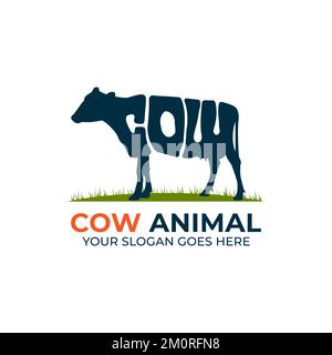 Logo animal de vache dessin vectoriel, logo avec texte de déformation dans la forme d'une illustration d'animal de vache Illustration de Vecteur