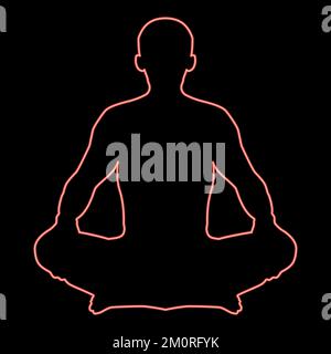 Neon man in pose lotus yoga position de méditation silhouette asana iconred couleur vecteur illustration image plat style lumière Illustration de Vecteur