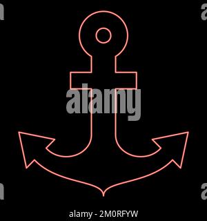 Ancrage au néon pour bateau de conception marine icône rouge couleur vecteur illustration image lumière de style plat Illustration de Vecteur
