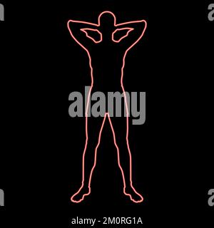 Neon concept Relax sportif faire de l'exercice homme tient les mains derrière la tête iconrouge couleur vecteur illustration image plat style lumière Illustration de Vecteur