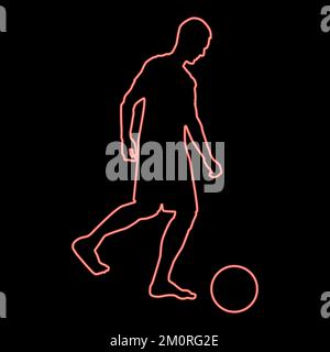 Neon man lance la silhouette de balle joueur de football kicking ball vue latérale iconred couleur vecteur illustration image plat style lumière Illustration de Vecteur