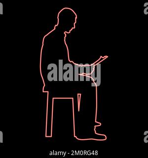 Néon homme assis lecture silhouette concept apprentissage document iconrouge couleur vecteur illustration image plat style lumière Illustration de Vecteur