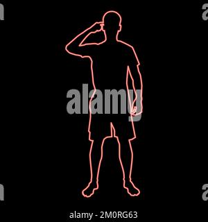 Neon homme pointant vers le temple avec un doigt silhouette vue avant besoin de penser concept iconRed couleur vecteur illustration image plat style lumière Illustration de Vecteur