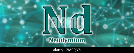 Symbole ND. Élément chimique en néodyme sur fond de réseau vert Banque D'Images