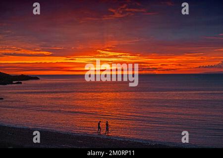 Swansea, Royaume-Uni. 08th décembre 2022. Les nageurs prennent l'eau au lever du soleil à Langland Bay, Swansea, un matin hivernal. Credit: Phil Rees/Alamy Live News Banque D'Images