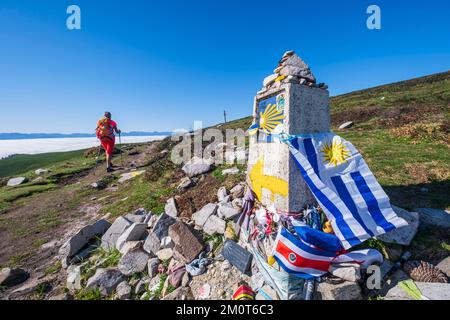 Espagne, Principauté des Asturies, municipalité de Tineo, randonnée sur le Camino Primitivo, itinéraire alternatif à travers Los Hospitales, chemin de pèlerinage espagnol à Saint-Jacques-de-Compostelle Banque D'Images