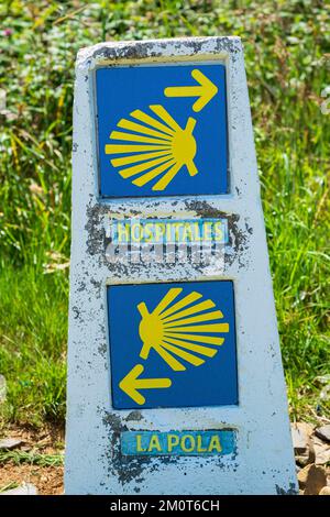 Espagne, Principauté des Asturies, commune de Tineo, Samblismo, marque de la Camino Primitivo, route espagnole de pèlerinage à Saint-Jacques-de-Compostelle, route alternative à travers Los Hospitales Banque D'Images