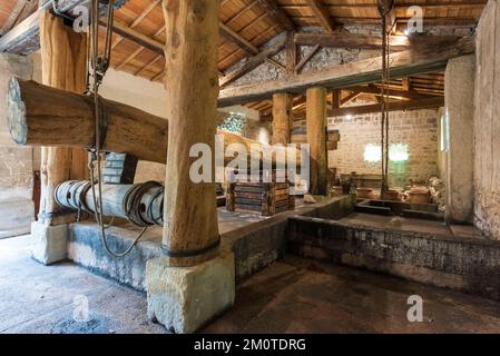 France, Gard, Beaucaire, Mas des Tourelles, presse romaine reconstruite Banque D'Images