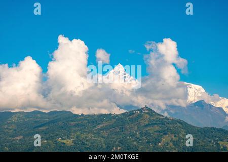 Népal, Pokhara, Annapurna, pic sacré de Machhapuchhare Banque D'Images