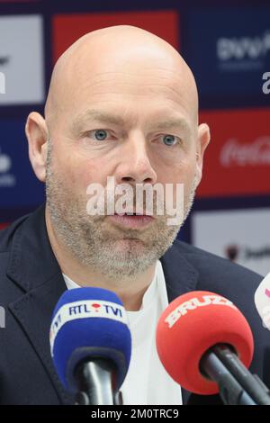 Bruxelles. 08 décembre 2022, Brian Riemer, entraîneur en chef d'Anderlecht, photographié lors d'une conférence de presse de l'équipe belge de football RSC Anderlecht pour présenter son nouvel entraîneur, jeudi 08 décembre 2022 à Bruxelles. Danish Riemer vient du club anglais de la Premier League Brentford FC, où il était assistant-entraîneur. BELGA PHOTO BRUNO FAHY Banque D'Images