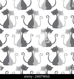 Dessin animé gris couples chats vecteur isolé, sans couture motif Illustration de Vecteur
