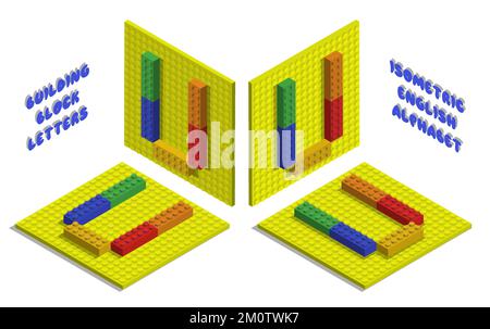 Briques de jouets isométriques de la lettre U. lettre de blocs pour enfants affiche et jeux. Typographie ABC. Vecteur réaliste 3D isolé sur fond blanc Illustration de Vecteur