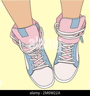 Jambes en sneakers roses et bleues Illustration de Vecteur