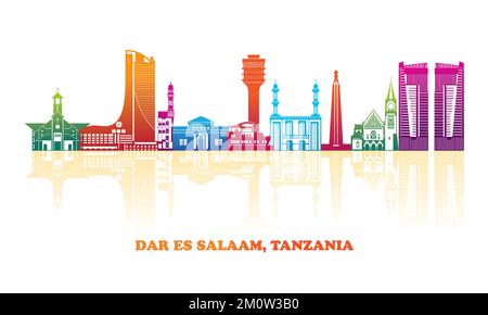 Colorfull panorama Skyline de la ville de Dar es Salaam, Tanzanie - illustration vectorielle Illustration de Vecteur