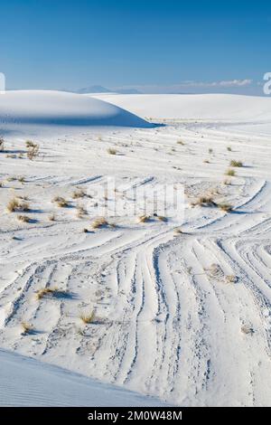 Photographie du parc national de White Sands, près d'Alamogordo, Nouveau-Mexique, États-Unis, lors d'une belle soirée d'automne. Banque D'Images