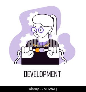 Illustration vectorielle. Les employés qui travaillent au développement de nouvelles stratégies et idées commerciales pour améliorer les normes de travail et l'efficacité Illustration de Vecteur