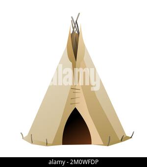 Cabane à wigwam indienne en feutre et peaux. Habitation tribale nord-américaine. Maison traditionnelle des peuples nomades. Isolé sur fond blanc vecteur. Illustration de Vecteur