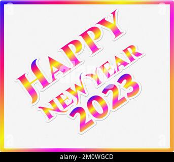 Un 3D rendu coloré Happy New Year 2023 texte isolé sur fond blanc avec bordure colorée Banque D'Images