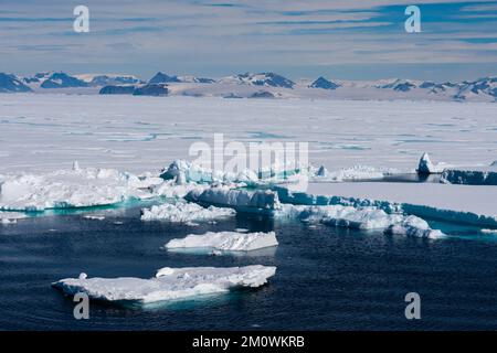 Icebergs, plateau de glace Larsen B, mer de Weddell, Antarctique. Banque D'Images