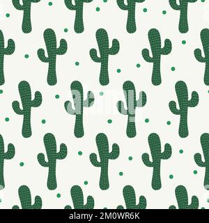 Motif simple sans couture avec cactus et points sur fond vert pâle Illustration de Vecteur