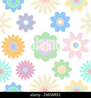 Fleurs pastel colorées vectorisées motif isolé sans couture Illustration de Vecteur