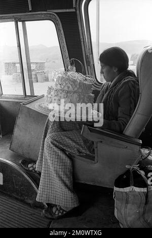 Salta City, Argentine, scènes de rue, bus local, fille avec gâteau va à la fête Banque D'Images