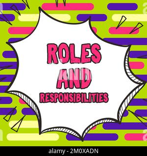 Rôles et responsabilités de l'affichage conceptuel. Présentation commerciale fonctions commerciales et tâches professionnelles Banque D'Images