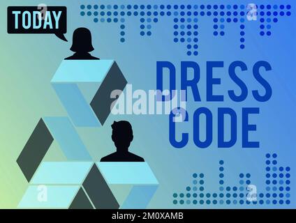 Affiche de texte indiquant le code vestimentaire. Internet concept une manière acceptée de s'habiller pour une occasion ou un groupe particulier Banque D'Images