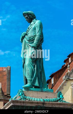 Schillerplatz, Stuttgart-Mitte, vieille ville, bâtiments historiques, poète, Monument, Berthel Thorvaldsen, bronze, Bade-Wurtemberg, Allemagne, Europe Banque D'Images