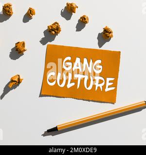 Légende conceptuelle Culture des gangs. Aperçu de l'entreprise Organisation particulière des criminels ou groupe de gangsters qui suivent des habitudes Banque D'Images